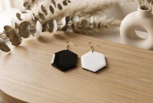 Boucles d&rsquo;oreilles  » Géometriques » - Bijou artisanal en résine fait main en France